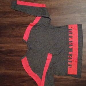 Under Armour Charcoal Grey and Neon Pink Mesh Long Sleeve Tee - M